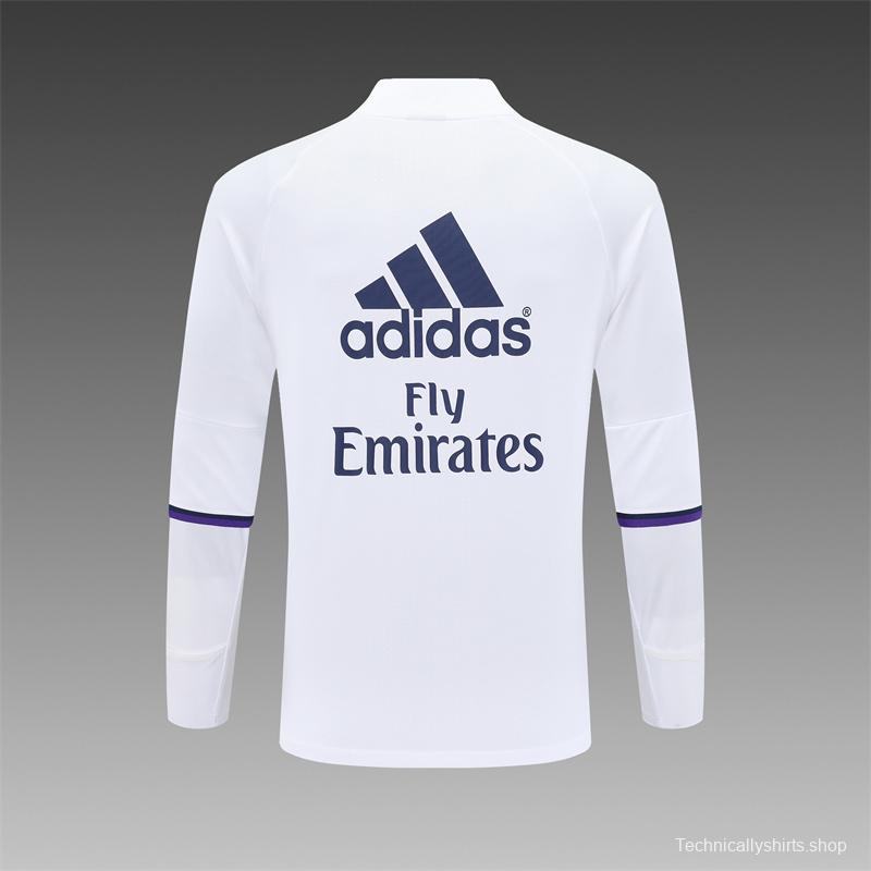 Retro 16/17 Real Madrid White Half Zipper Jacket+Long Pants