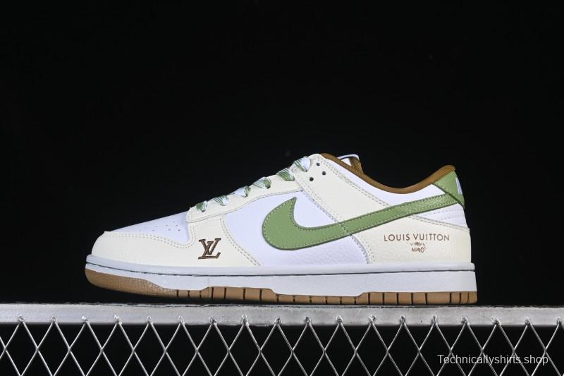 Nike SB Dunk Low LV Collaboration White Green Brown Low-Top Casual Skate Shoes - SC0601-476