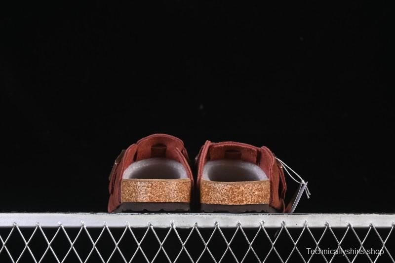 Birkenstock Sandals Series with Soft Leather Upper and Cork Rubber Midsole - Red Wine