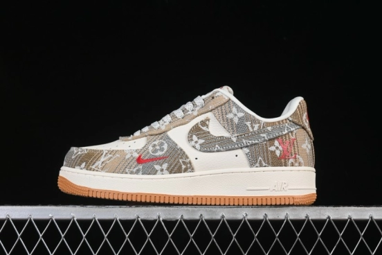 Nike Air Force 1 '07 Low LV Collaboration Grey Brown Floral Canvas Casual Sneakers - DF0188-076