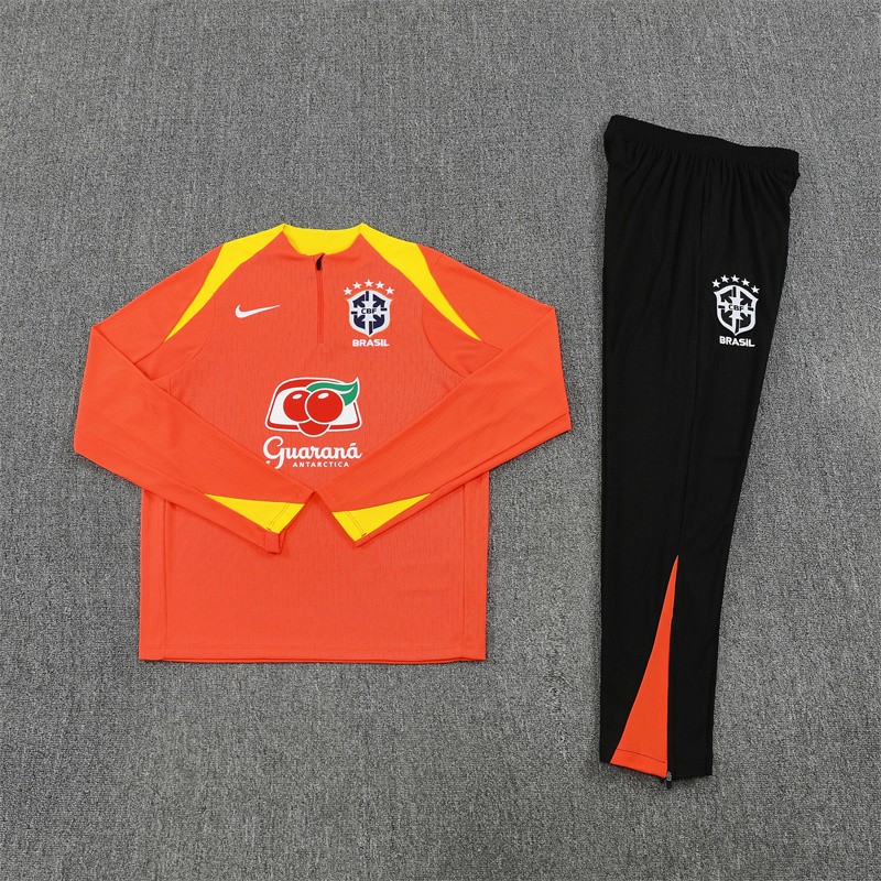 Player Version 25/26 Brazil Orange Half Zipper Jacket+Long Pants