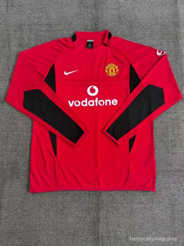 Retro 02/03 Manchester United Red Half Zipper Jacket+Long Pants
