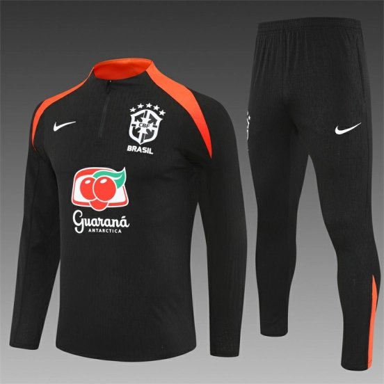 Player Version 25/26 Brazil Black Half Zipper Jacket+Long Pants