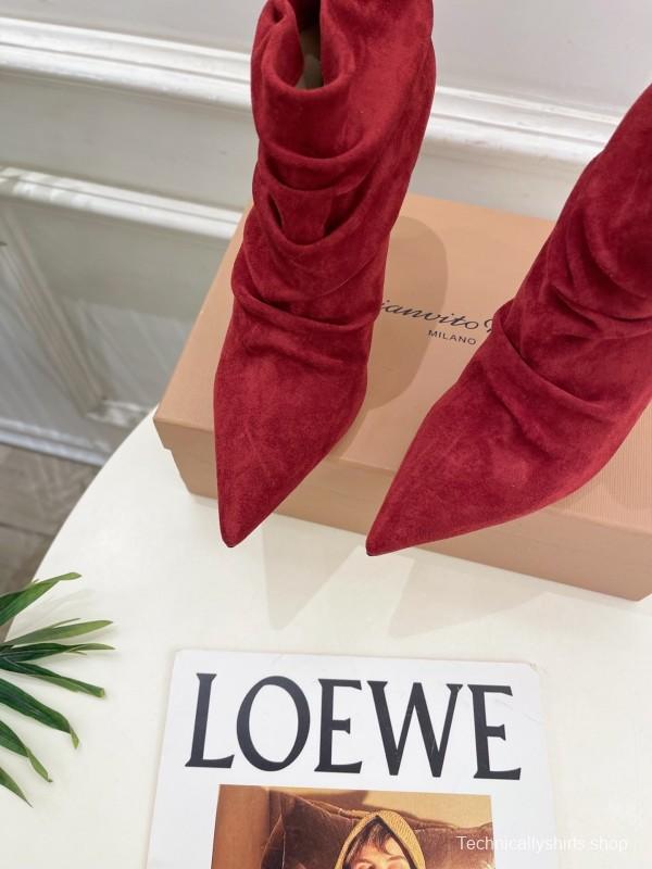 Gianvito Rossi Fall/Winter 2025 GR Pointed Toe Retro Pleated High Heel Ankle Boots - KFY00340