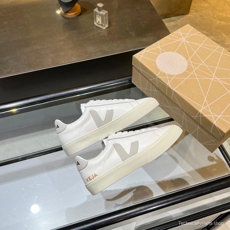 VEJA Classic White Sneakers V Logo Lace-Up Retro Flat Platform Casual Sports Shoes - LY00220