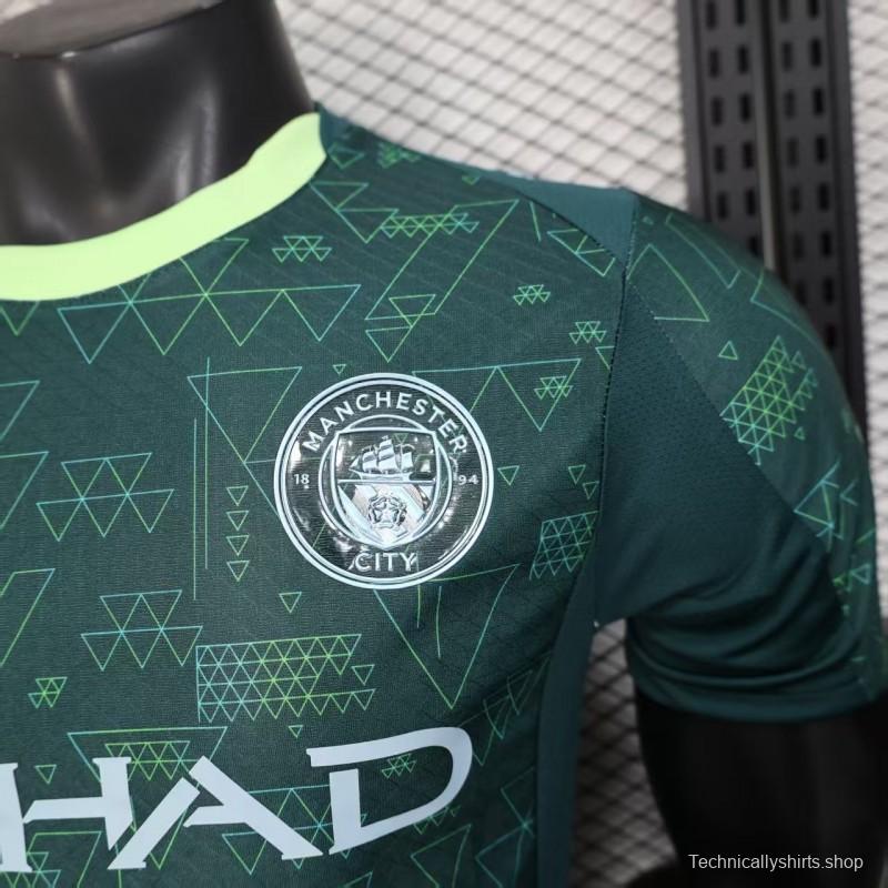 25/26 Player Version  Manchester City Third Dark Green with Geometric Triangle Pattern Jersey