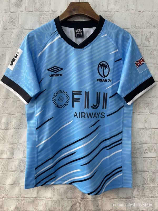 2025 Fiji 7s Sky Blue with Ocean Wave Pattern Jersey