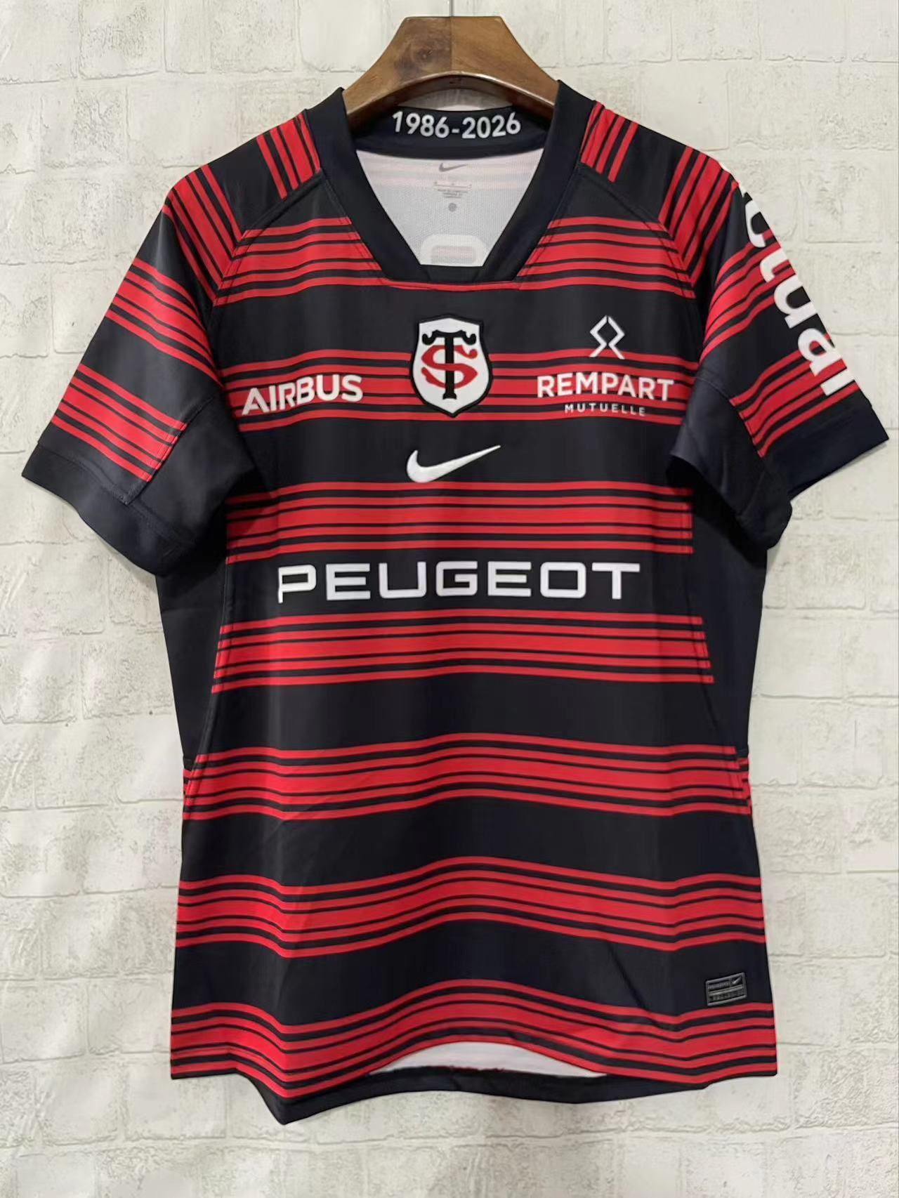 25/26 Stade Toulousain Red and Black Horizontal Stripes Jersey