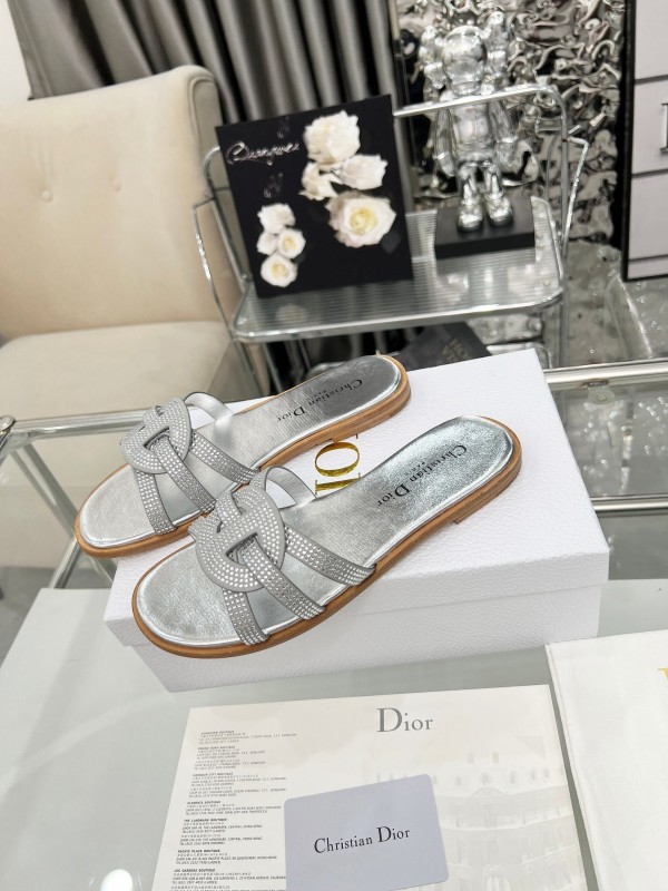 Dior D-Lane Sandals Hollow-out Monogram Flat Slides - LY00220/LY00260