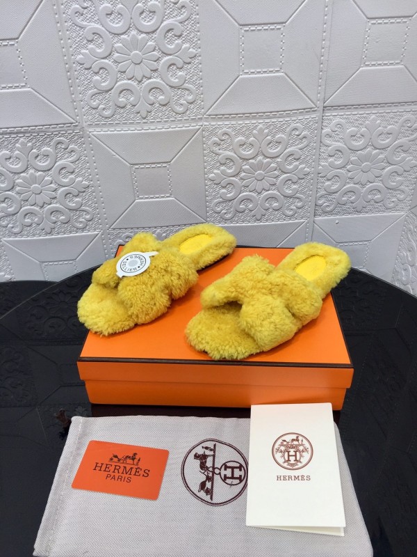 H Teddie Wool H Slippers Flat Sole Fur Slides - LY00240