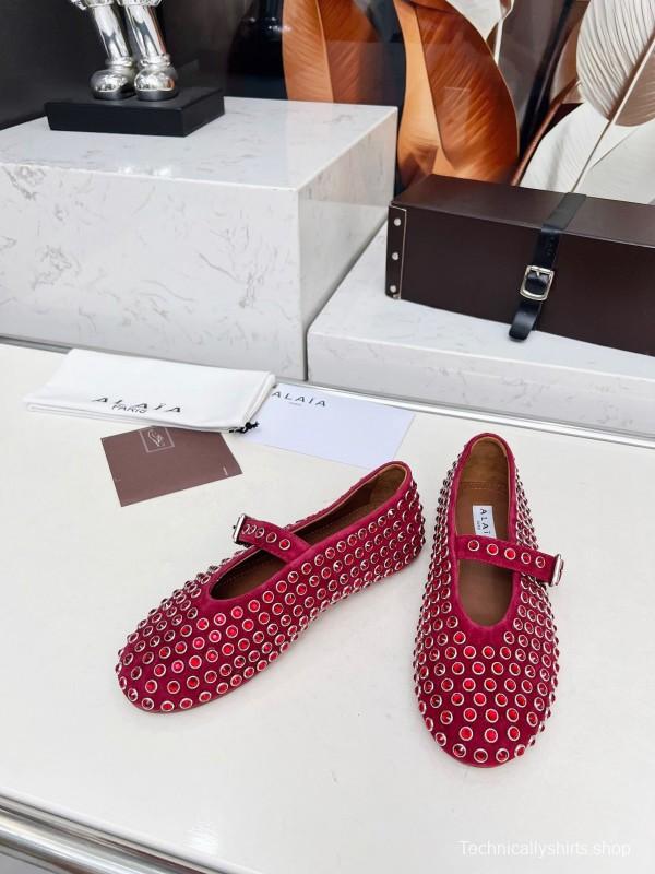Alaia 2025/SS Crystal-Studded Ballet Dance Shoes with 0.8CM Inner Height - LY00340