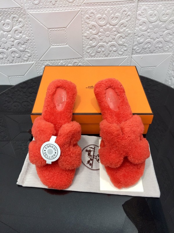 H Teddy Wool H Slippers Flat Sole Fur Slides - LY00240