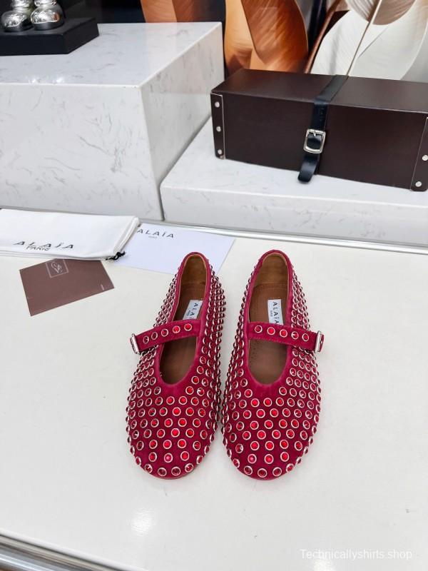 Alaia 2025/SS Crystal-Studded Ballet Dance Shoes with 0.8CM Inner Height - LY00340