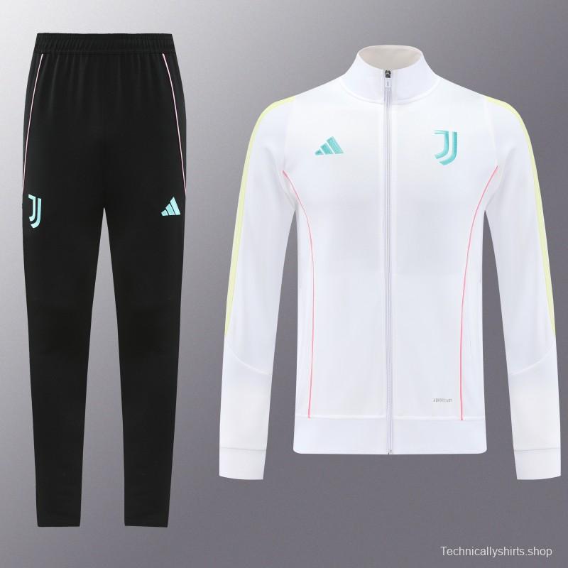 25/26  Juventus White  Full zipper Jacket Tracksuit+ long pants