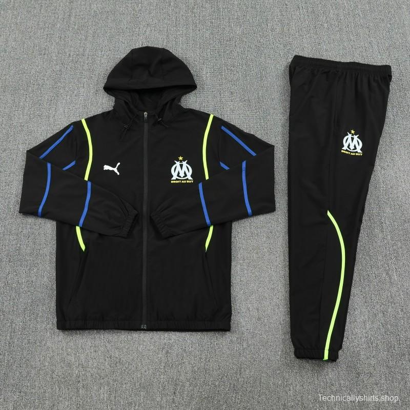 25/26 Olympique Marseille Black Full zipper Jacket Tracksuit+ long pants