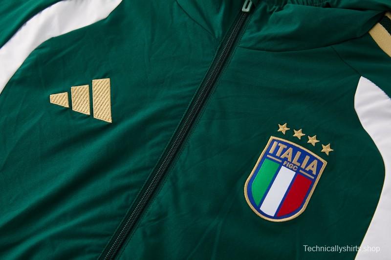 2026 Italy Green Hoodie Full Zipper Windbreaker + Long Pants