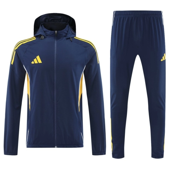 26/27 Adidas Navy Blue With Yellow logo Full Zipper Hooded Jacket Tracksuit + Long Pants