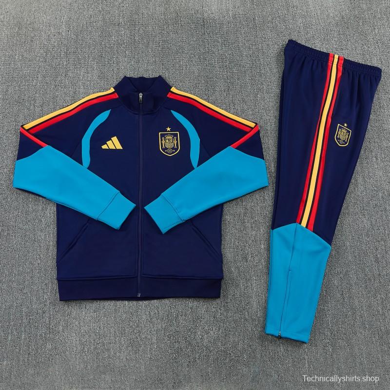 26/27 Spain Navy Blue Full Zipper Jacket Tracksuit + Long Pants