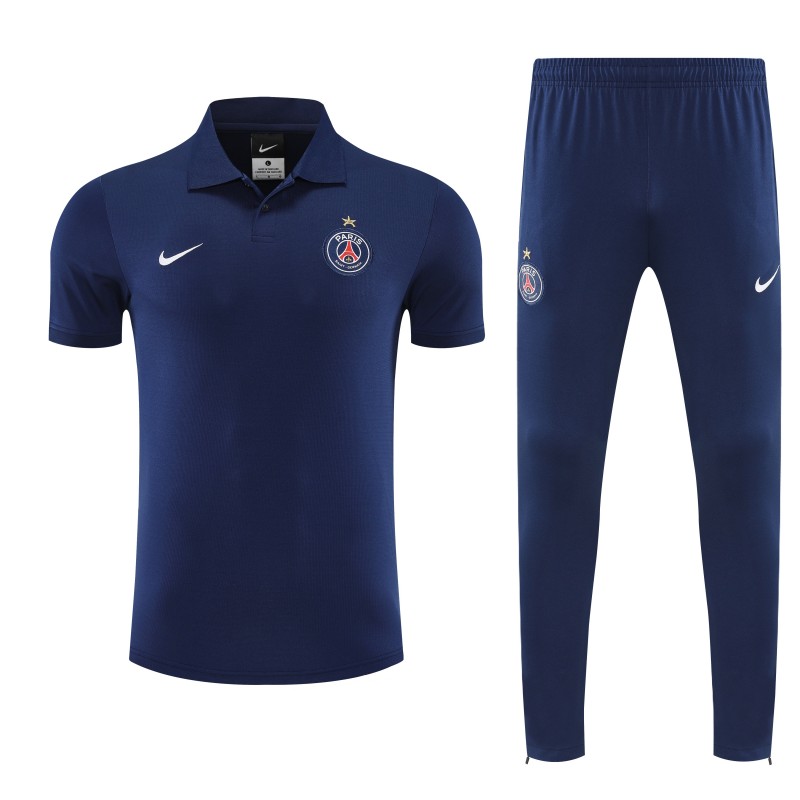 26/27 Paris Navy Blue Polo Training Shirt + Long Pants Tracksuit