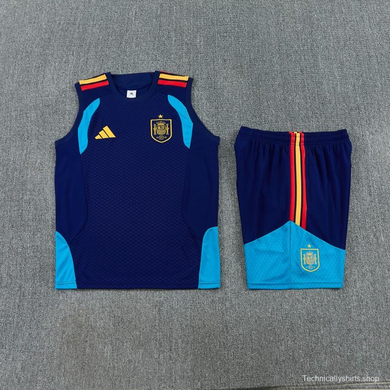 26/27  Spain Navy Blue Sleeveless Training Vest +Shorts Set