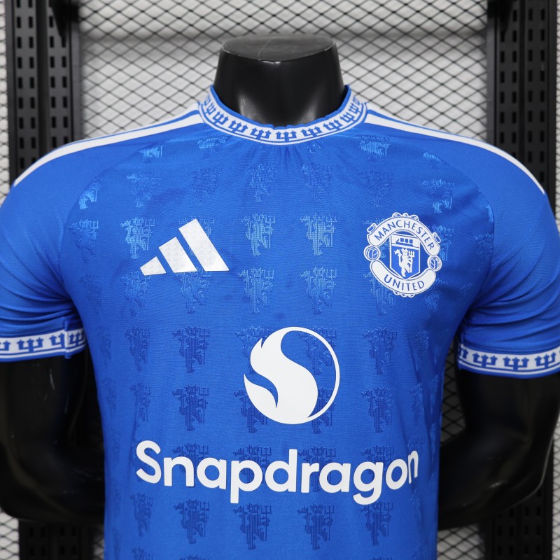 Player Version 26/27 Manchester United Blue with All-Over Devil Jacquard Pattern Jersey