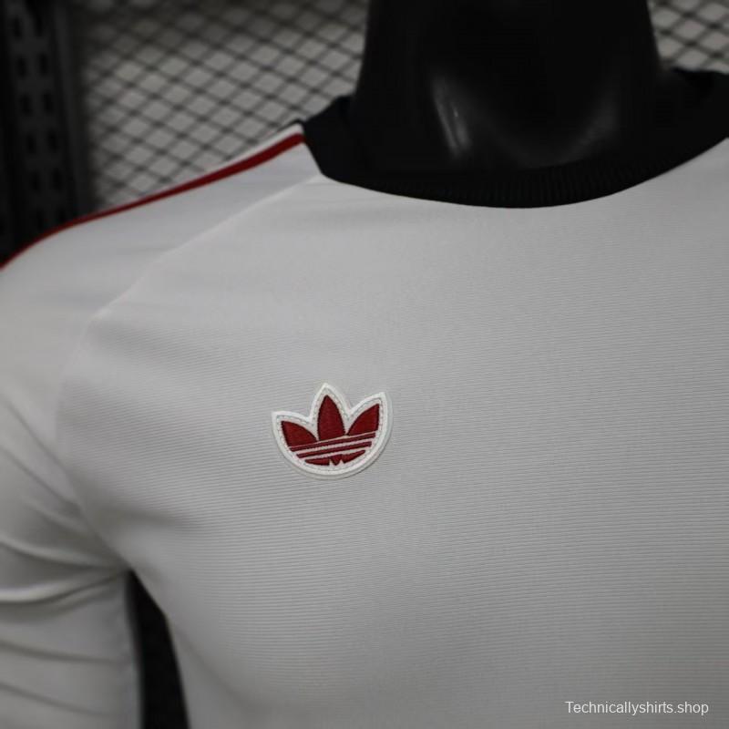 Player Version 2026 Manchester United Away White with  Red Shoulder Stripe Long Sleeve Jersey