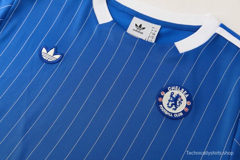 26/27 Chelsea FC  Blue  Stripes Short Sleeve+ White Soccer Shorts