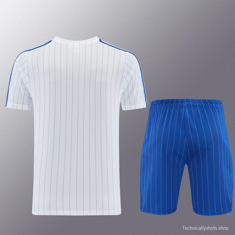 26/27 Chelsea FC White Stripes Short Sleeve+Blue Soccer Shorts