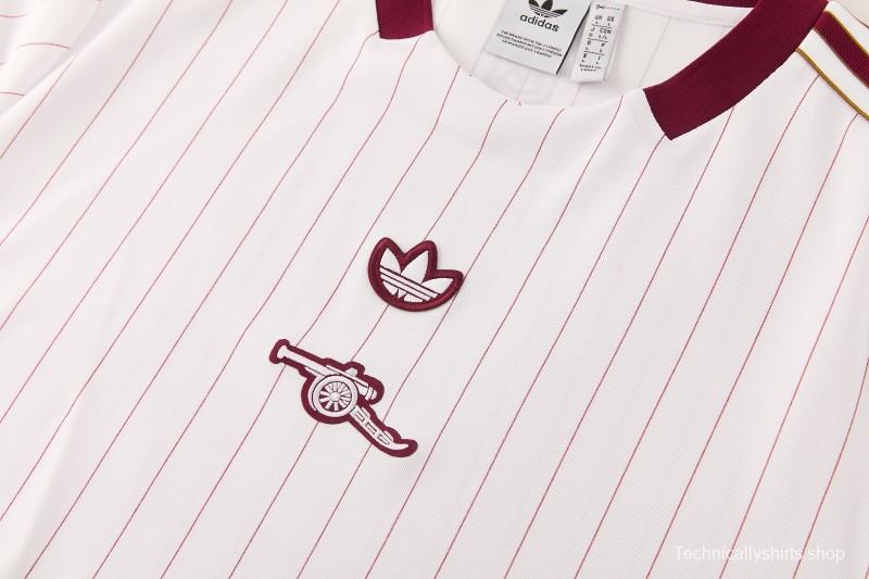 26/27 Arsenal  White Pinstripe Short Sleeve+Soccer Shorts
