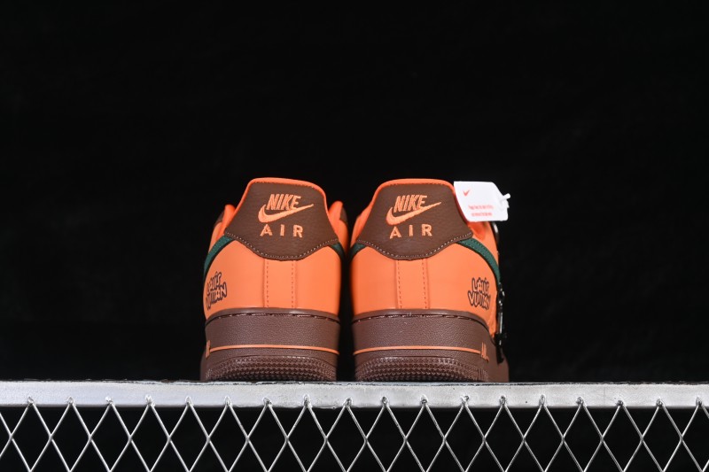 Nike Air Force 1 '07 Low Collaboration Sneakers in Orange Brown and Sage Green Casual Court Shoes - DF0188-126