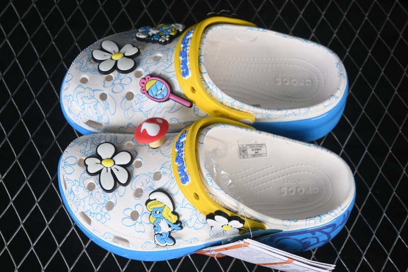 Crocs Smurfs Platform Clog Round-Toe Thick-Sole Clogs - White Blue Yellow