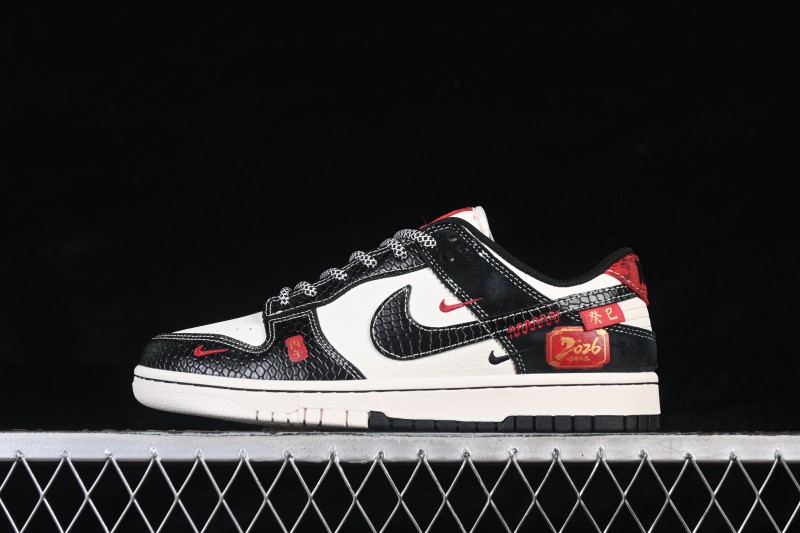 Nike SB Dunk Low Year of the Horse Limited Edition Black-White-Red Contrast Low-Top Casual Skateboarding Shoes - YX5066-C92
