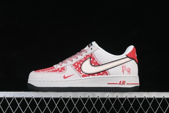 Nike Air Force 1 '07 Low Red and White Patchwork Casual Sneakers - JP2026-131
