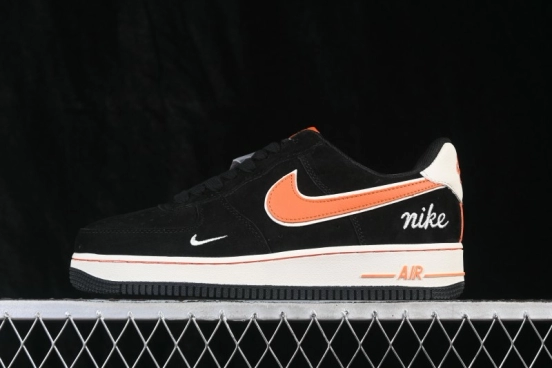 Nike Air Force 1 '07 Low Black and Orange Casual Skateboarding Shoes with Full-Length Air Cushion - FV3694-107