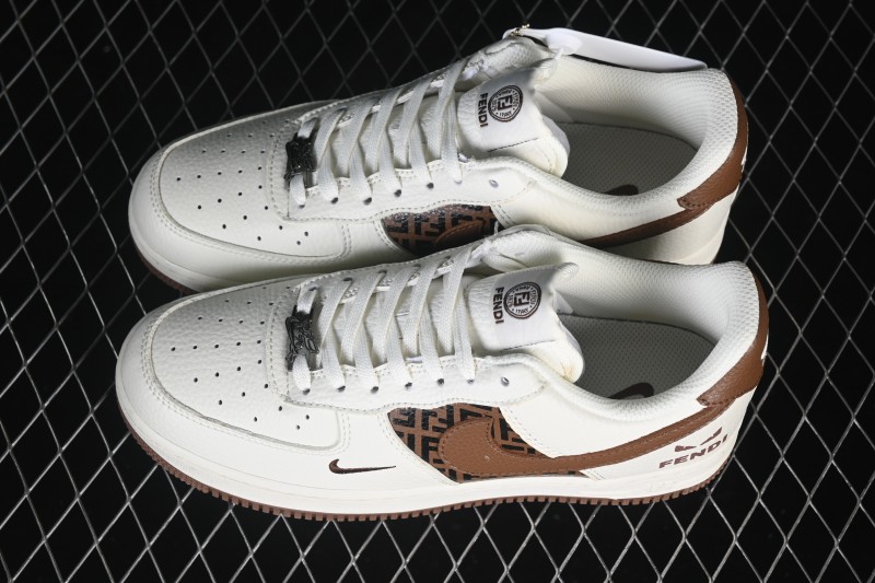 Nike Air Force 1 '07 Low Fendi-Inspired Retro White and Brown Casual Sneakers - XY9025-017
