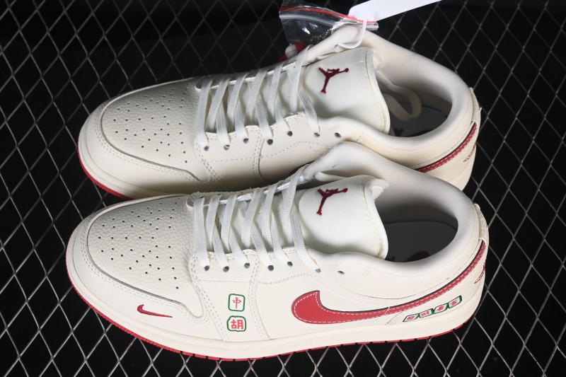 Nike Air Jordan 1 Low Year of the Horse Limited Edition Custom Basketball Shoes with Gold Foil Details - QJ1988-011