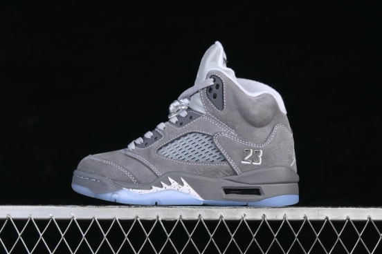 Nike Air Jordan 5 Retro Wolf Grey High-Top Basketball Shoes with Premium Leather Upper and Visible Air Cushioning - DD0587-002