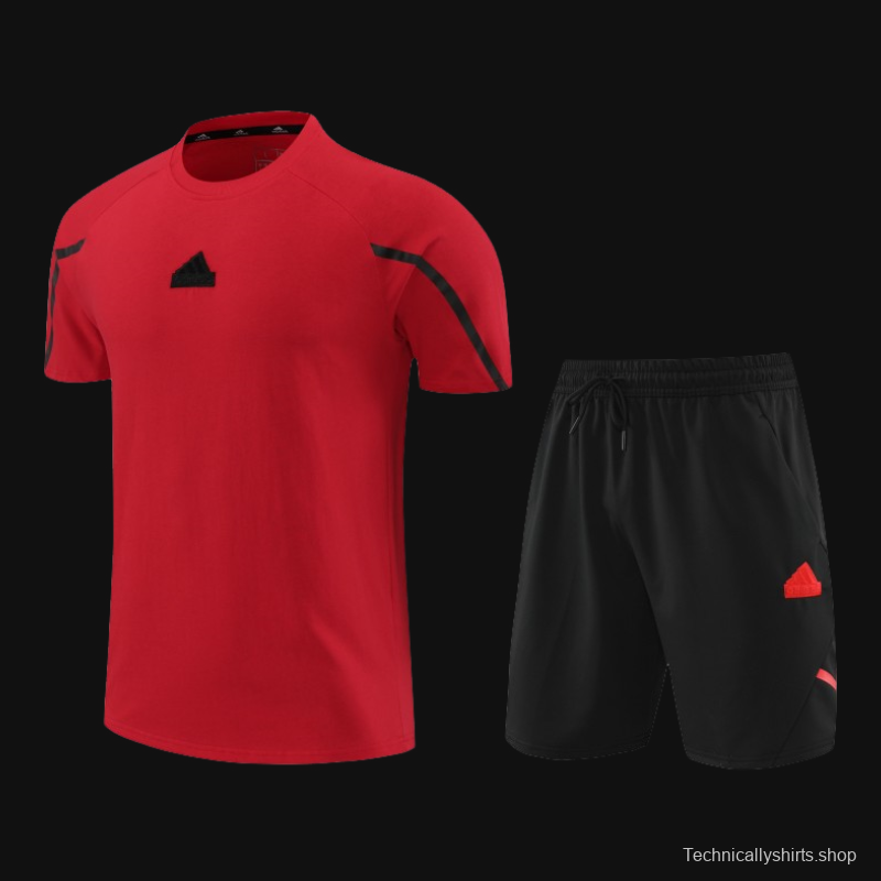 23/24 Adidas Red Cotton Short Sleeve Jersey+Shorts