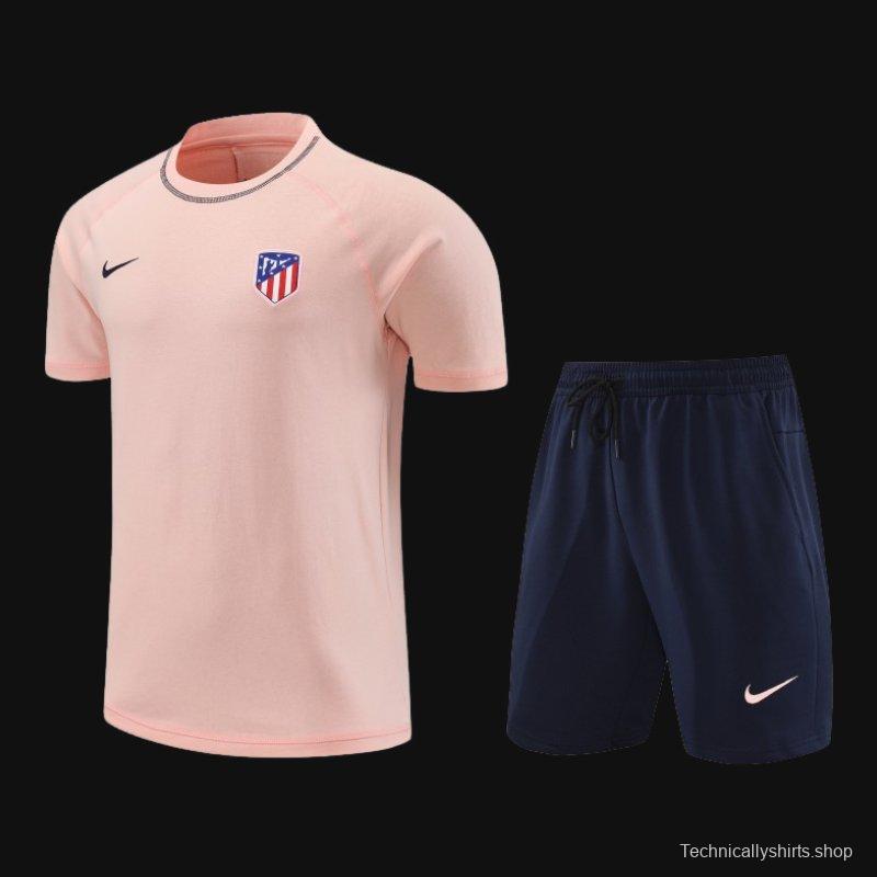 23/24 Atletico Madrid Pink Cotton Short Sleeve Jersey+Shorts