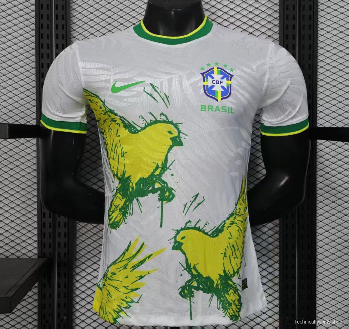 Player Version 2025 Brazil White with Rooster Print Jersey
