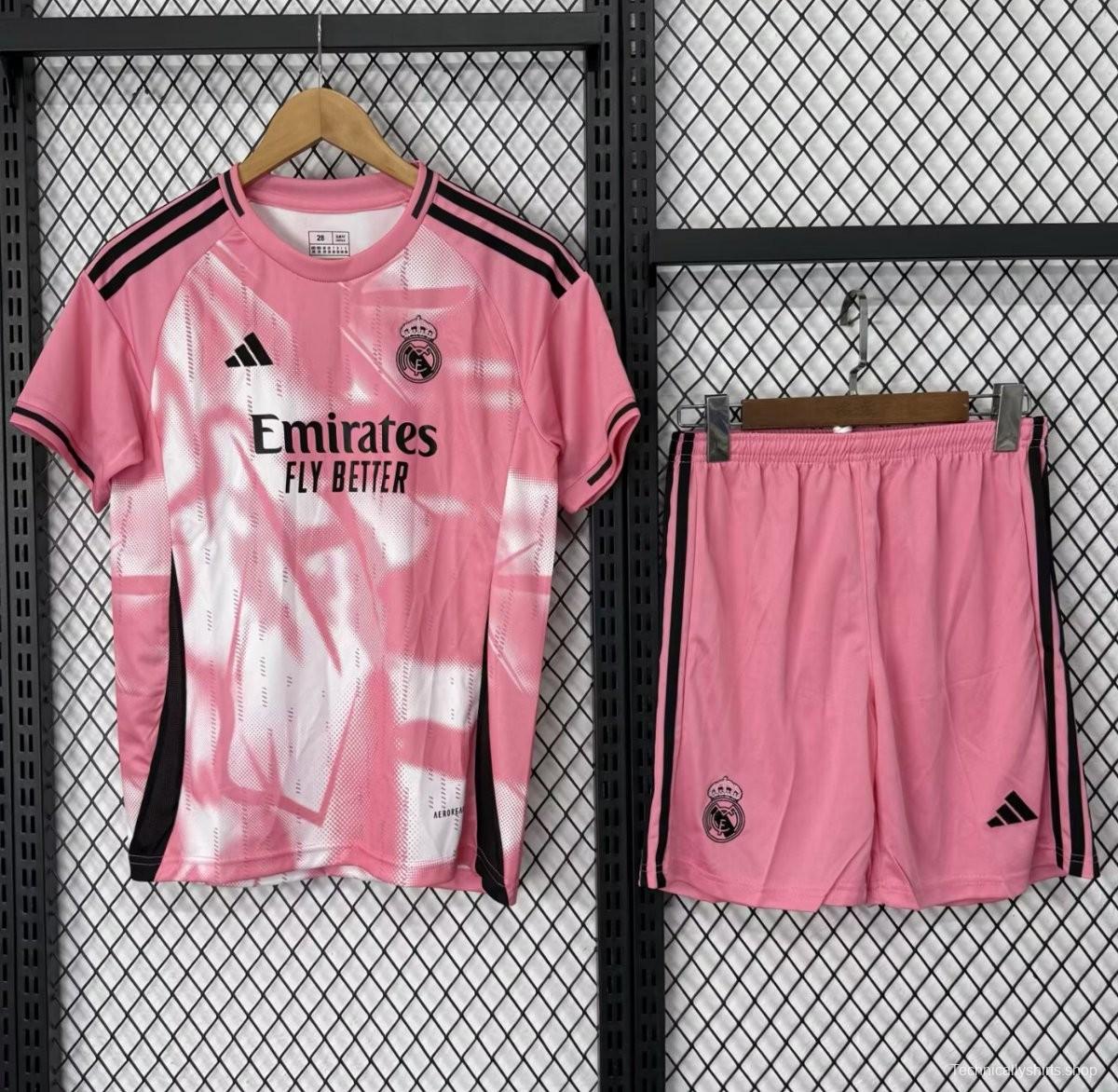 25/26 Kids Real Madrid Pink with Abstract Pattern Jersey