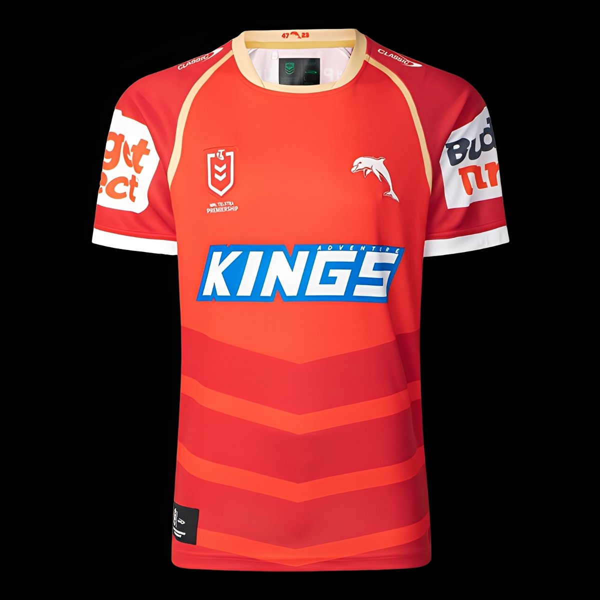 2025 Redcliffe Dolphins Red with Tonal Hoops Home Jersey