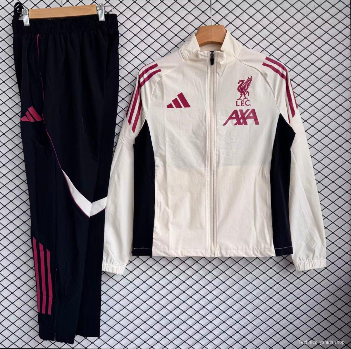 25/26 Liverpool White with Black Full zipper Jacket Tracksuit+ long pants