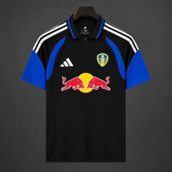 26/27 Leeds United Away Black Blue Red Bull Polo Jersey