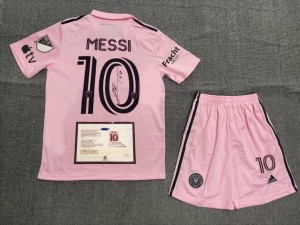 Messi pink inter miami kids signature shirt + shorts